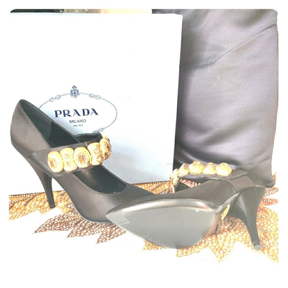 prada gold pumps